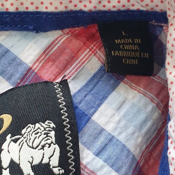 Dukes Bark Men L Plaid Short Sleeve Button Up Shirt Seersucker Casual Patriotic - Picture 5 of 8